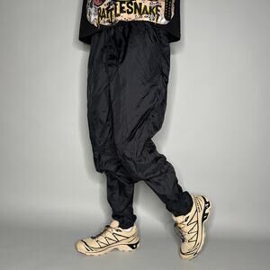 Vintage 90s Nike Track Pants Mens XL Jet Black Subtle Embroidered Swoosh Joggers